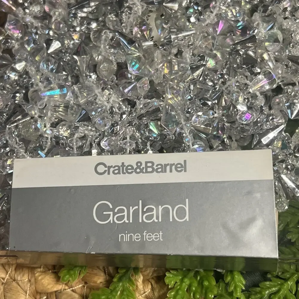 Crate & Barrel 9' Iridescent Silver Crystal Facet Bead Christmas Garland Beaded